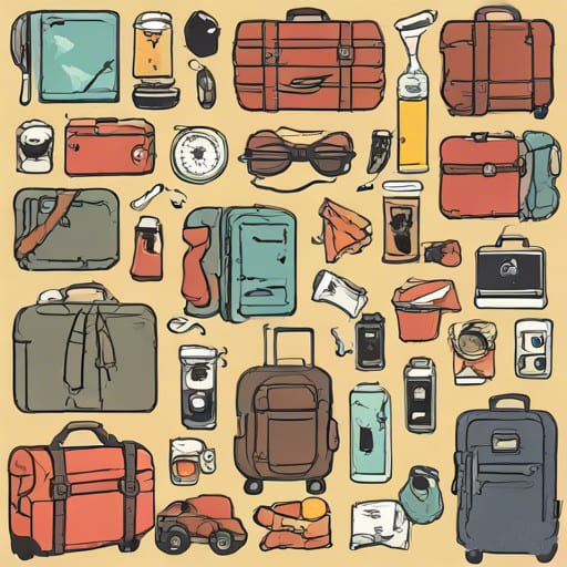 documents and a suitcase for traveling by bus, what you need to take with you on the trip, a lot of things