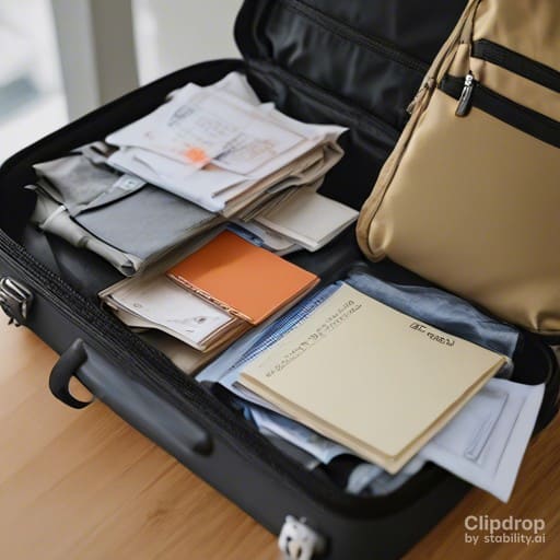 Документы в чемодане, нужные вещи и документы в поездке